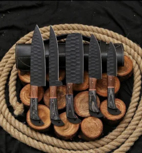 Hand Forged 5pcs Damascus Steel Chef Set in Black