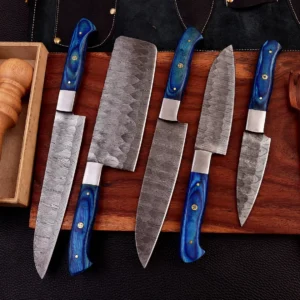 Damascus Steel Chef Set, Carbon Steel Chef Knife Set For Kitchen, Damascus Handmade Kitchen Set