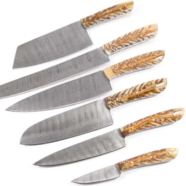 Custom Hand Made Chef set of 6 knives Forged Damascus Steel chef knife /handmade knives / chef knives set / Damascus chef knives / Kitchen chef set