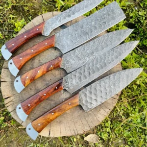 Hand Forged Damascus Chef Set 5 Pcs, Handmade Kitchen knife, Damascus Chef knives, Cooking knife, Kitchen knives