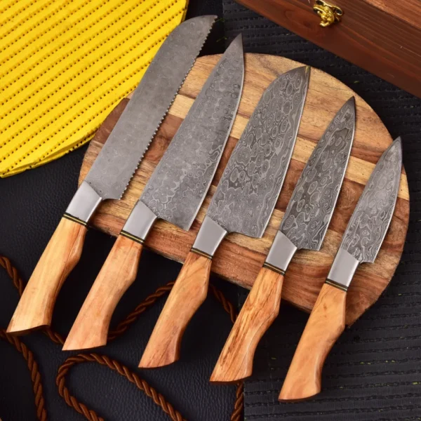 Handmade Damascus Steel Chef Knife Set  5 Pcs | Hand Forged Kitchen Knife Set | Kitchen Use Set | Damascus Set | Anniversary Gifts