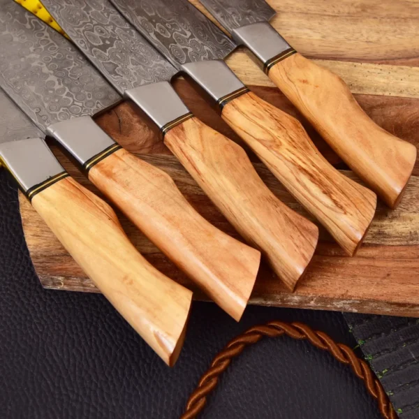 Handmade Damascus Steel Chef Knife Set  5 Pcs | Hand Forged Kitchen Knife Set | Kitchen Use Set | Damascus Set | Anniversary Gifts - Image 4