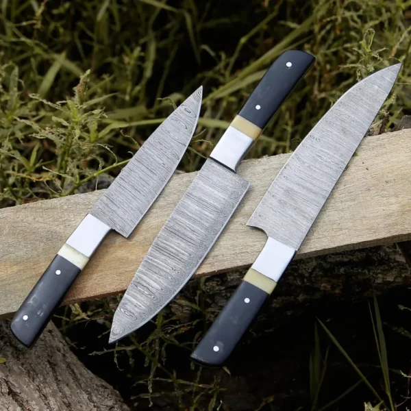 Custom Handmade Damascus Steel 3 PCS Chef Knife set Professional Kitchen Knives - Image 2