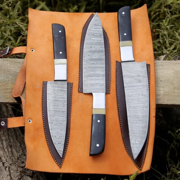 Custom Handmade Damascus Steel 3 PCS Chef Knife set Professional Kitchen Knives - Image 6