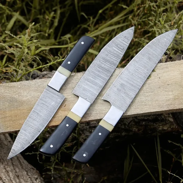 Custom Handmade Damascus Steel 3 PCS Chef Knife set Professional Kitchen Knives - Image 3