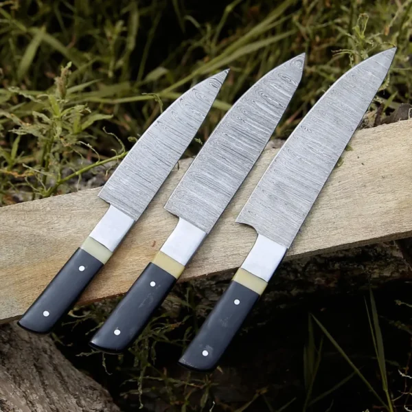 Custom Handmade Damascus Steel 3 PCS Chef Knife set Professional Kitchen Knives