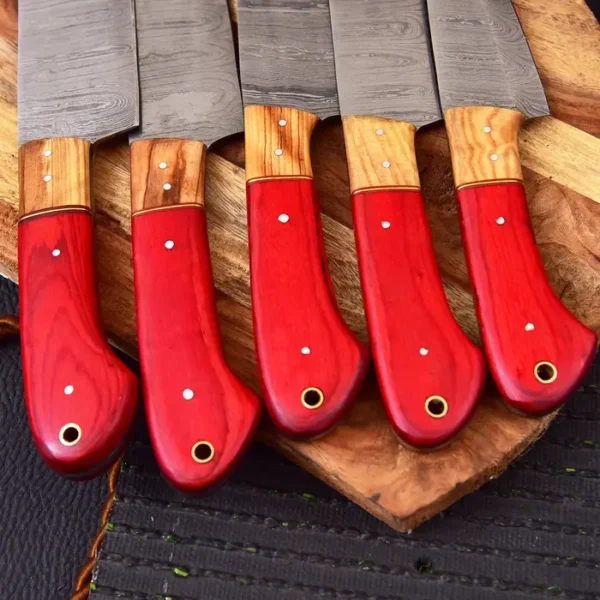 Han forged Damascus Chef Set of 5 pieces, Chef Knife set High Quality, Full Kitchen Chef Knife Set - Image 4