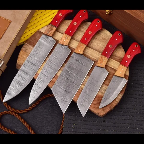 Han forged Damascus Chef Set of 5 pieces, Chef Knife set High Quality, Full Kitchen Chef Knife Set - Image 3