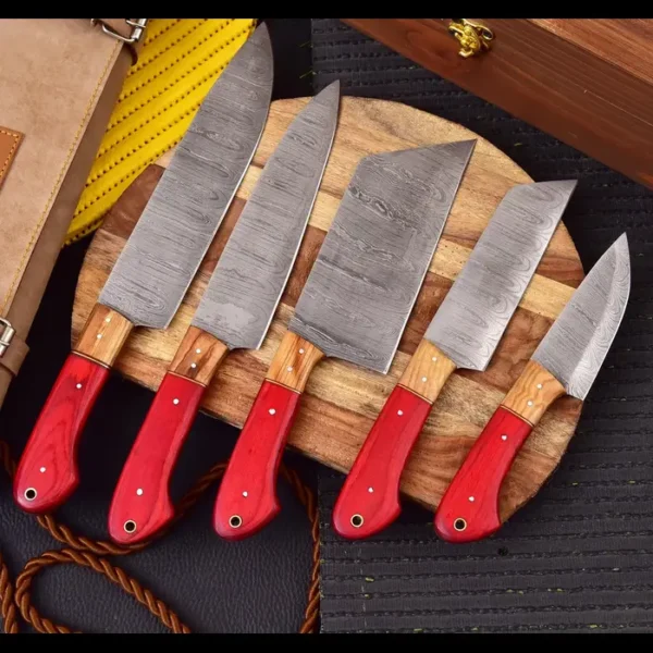 Han forged Damascus Chef Set of 5 pieces, Chef Knife set High Quality, Full Kitchen Chef Knife Set