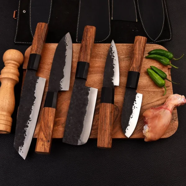 Custom Handmade Premium 5-Piece Hand Forged San Mai Chef Knife Set Damascus Steel - Image 2