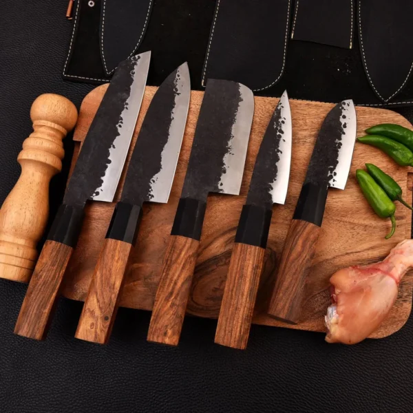 Custom Handmade Premium 5-Piece Hand Forged San Mai Chef Knife Set Damascus Steel