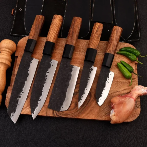 Custom Handmade Premium 5-Piece Hand Forged San Mai Chef Knife Set Damascus Steel - Image 5