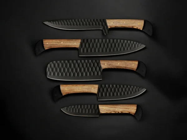 Hand Forged Damascus Steel Chef Set 5Pcs - Image 2