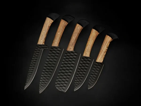 Hand Forged Damascus Steel Chef Set 5Pcs - Image 3