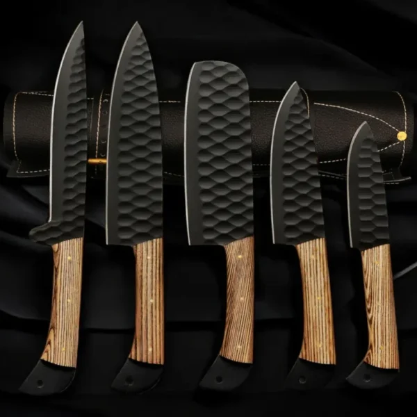 Hand Forged Damascus Steel Chef Set 5Pcs