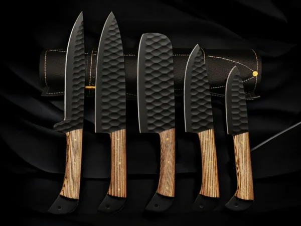 Hand Forged Damascus Steel Chef Set 5Pcs