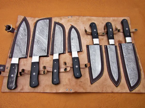 Custom Handmade Damascus Steel Fixed Blade Kitchen Chef Knife Set 7Pcs - Image 6