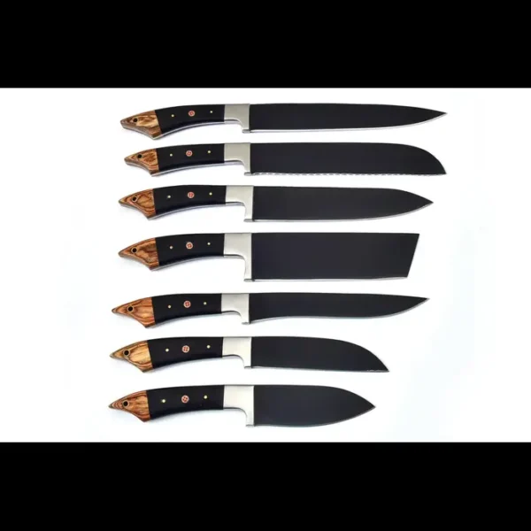 Hand forged Handmade High Carbon Steel Black Coated Rust Proof 7 Pcs Chef Set With Leather Bag - Image 3