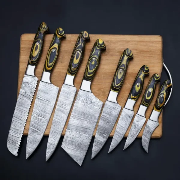 Hand forged Handmade Damascus Chef set of 8 Pcs with Leather Bag Knife Set High Quality, Full Kitchen Chef Knife Set - Image 3