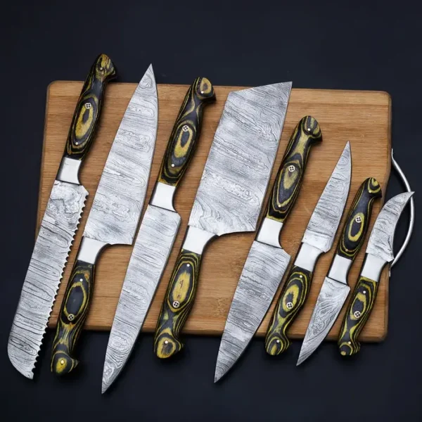 Hand forged Handmade Damascus Chef set of 8 Pcs with Leather Bag Knife Set High Quality, Full Kitchen Chef Knife Set - Image 4