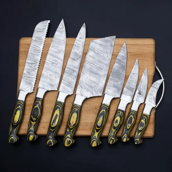 Hand forged Handmade Damascus Chef set of 8 Pcs with Leather Bag Knife Set High Quality, Full Kitchen Chef Knife Set