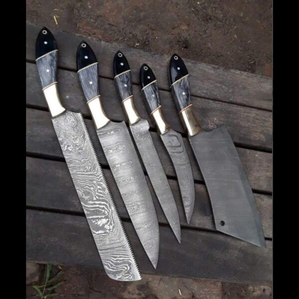 HAND FORGED Damascus Chef Set Of 5 Piece's ,Custom Handmade Chef Set , Handmade Damascus Chef Set - Image 3