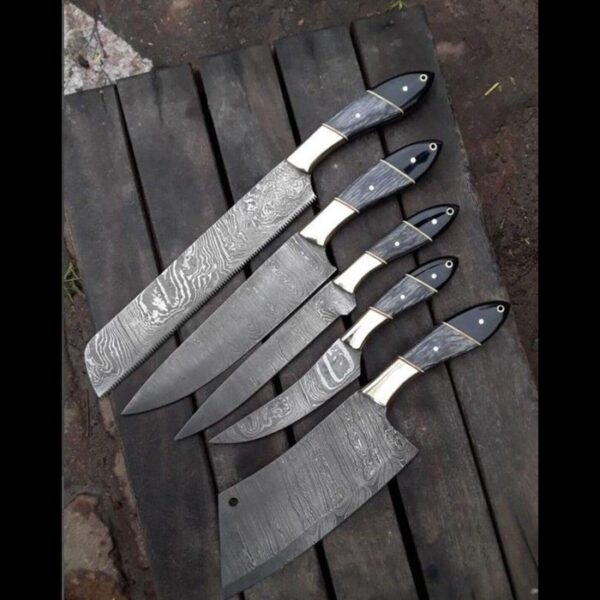 HAND FORGED Damascus Chef Set Of 5 Piece's ,Custom Handmade Chef Set , Handmade Damascus Chef Set - Image 4