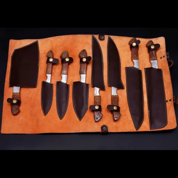 HAND FORGED Chef Set, Hand Forged Damascus Steel Chef Set 8Pcs with Leather Cover, BBQ Chef Set, Kitchen Set, Handmade Chef Set - Image 6