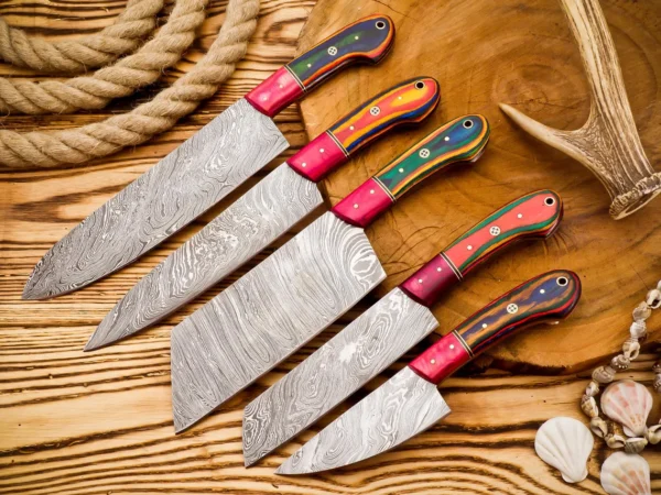 HAND FORGED Handmade Luxury Damascus Steel Chef Knife Set of 5 Pcs, Kitchen Knives, Newly Design Chef Set - Image 2