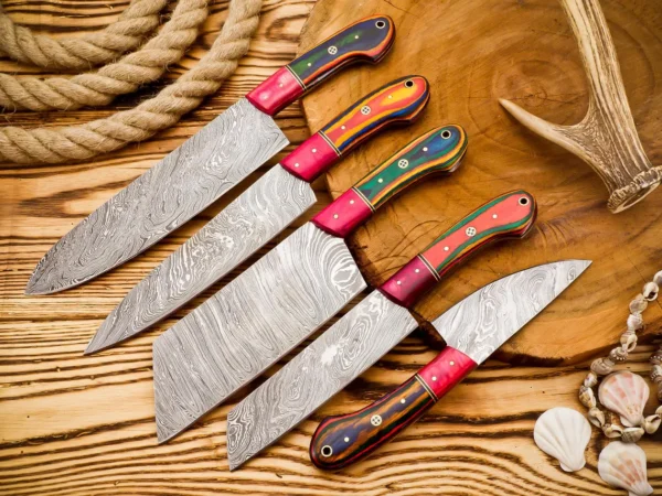 HAND FORGED Handmade Luxury Damascus Steel Chef Knife Set of 5 Pcs, Kitchen Knives, Newly Design Chef Set - Image 3