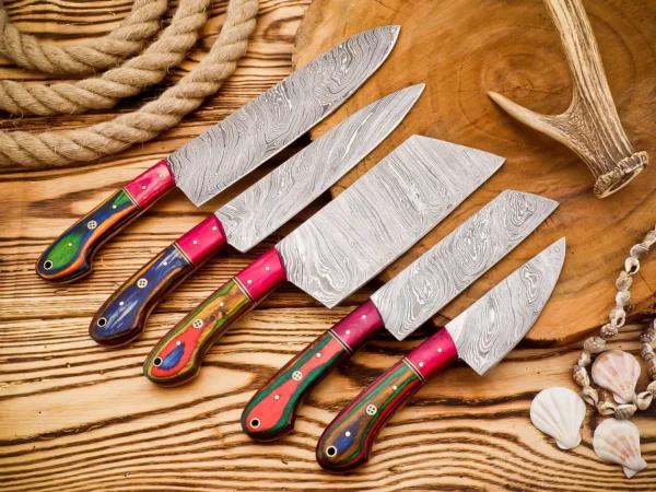 HAND FORGED Handmade Luxury Damascus Steel Chef Knife Set of 5 Pcs, Kitchen Knives, Newly Design Chef Set - Image 5