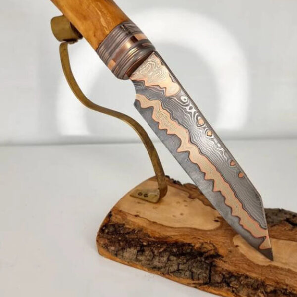 Hand Crafted Copper Damascus Knife with sheath Handmade