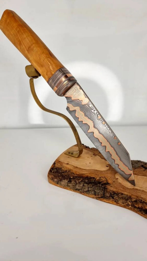 Hand Crafted Copper Damascus Knife with sheath Handmade
