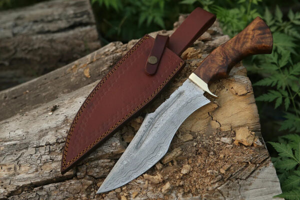 Handmade Damascus Hunting Bowie Knife With Rose Wood Handle Survival Knife Anniversary Gift Camping Knife Groomsmen Gift Thanksgiving Gift