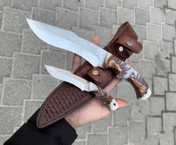 Two in One Handmade Custom Hunting Knife 4116 German Stainless Steel Walnut Wood Handle with Leather Sheath - Image 2