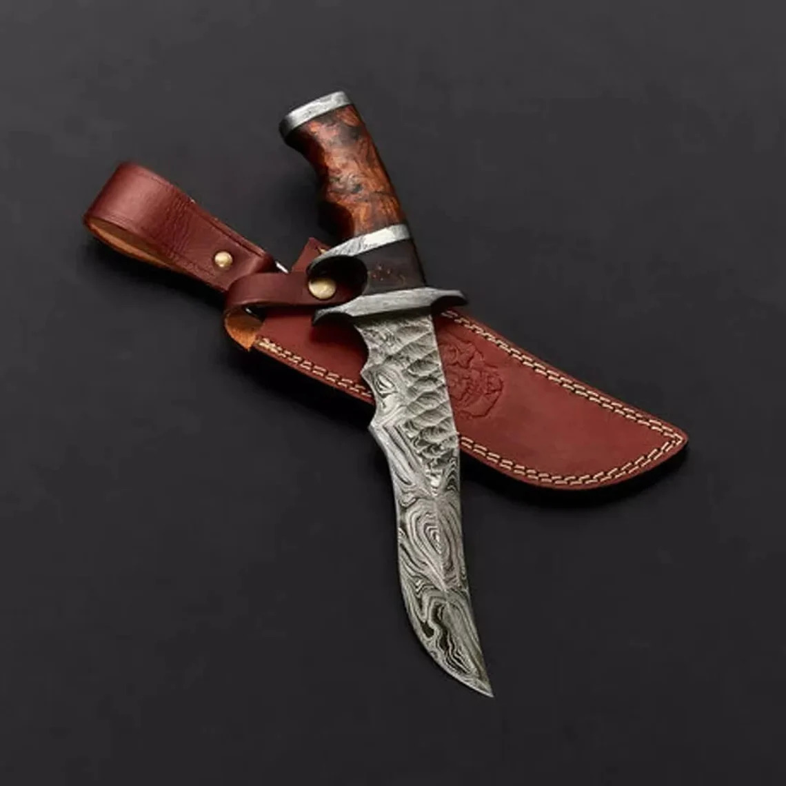 Handmade Damascus hunting knife hand forged Damascus steel knife with cover gift for him gift for her/His
