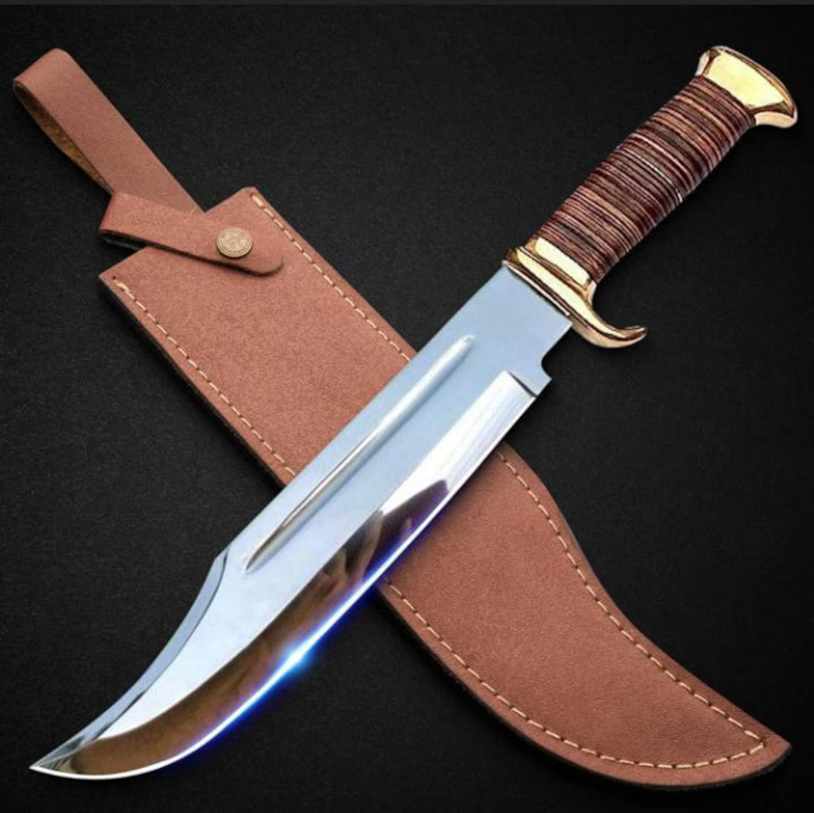 Handmade Personalized knife Gift Forged D2 Steel Hunting Knife With Leather and brass Handle, Gift for him, Outdoor Knife gift