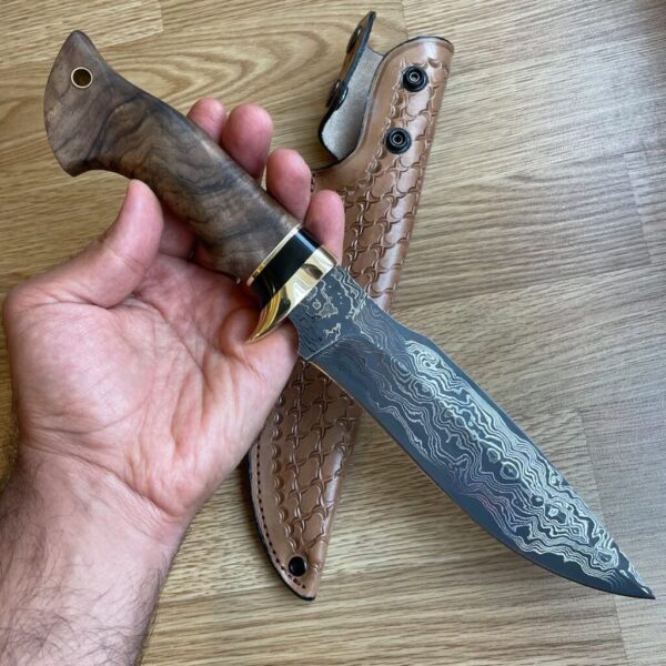 Hand Made DAMASCUS Bowie Knife Walnut & Ebony Wood Handle -150 Layers- Blacksmith Made Hunting Knife - Damascus Steel Knife - Camping Knife - Image 11