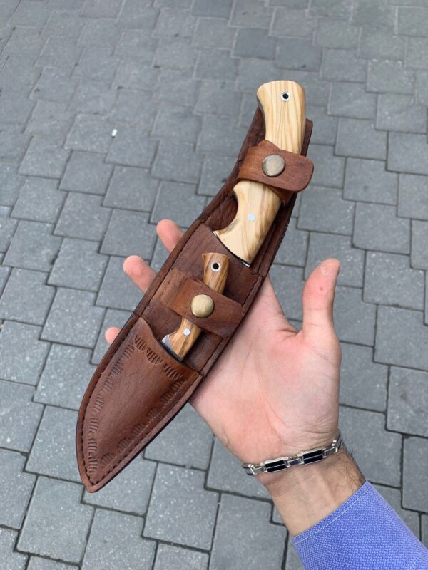 Two in One Handmade Custom Hunting Knife 4116 German Stainless Steel Walnut Wood Handle with Leather Sheath - Image 11