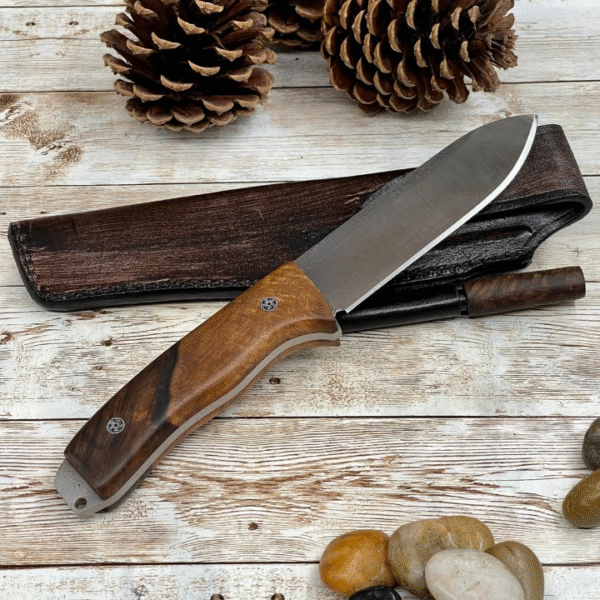 Hunting Knife, Leather Sheath, Bushcraft Knife, Skinner Knife, Walnut Wood Handle Bohler N690 Camping Knife, Groomsmen Gift - Image 7