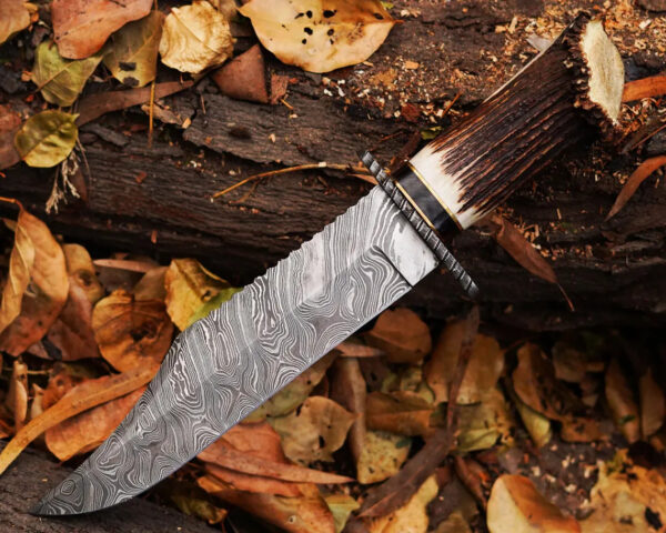 Handmade Damascus Hunting Knife Stag Handle With Genuine Leather Sheath With Natural Handle Material For Birthday Gift And Anniversary Gift for Him - Image 3