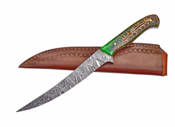 Custom Hand Made Damascus Steel Fillet Knife For Fish and Meat | – Boning Knife with Pine Cone Resin Handle 12" Custom Gift - 2 - Image 3