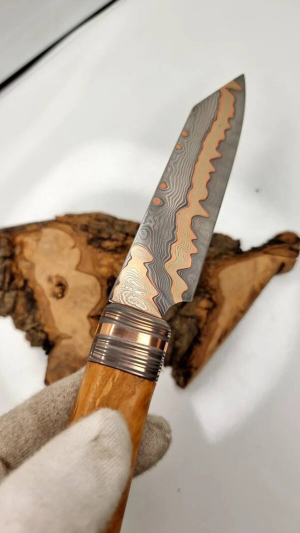 Hand Crafted Copper Damascus Knife with sheath Handmade - Image 4
