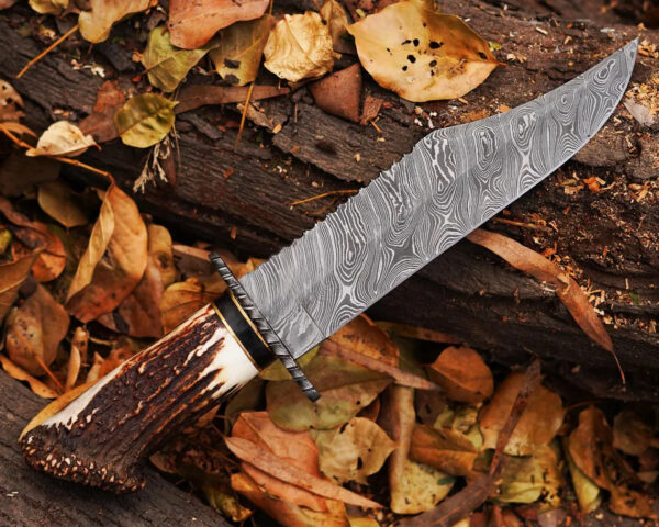Handmade Damascus Hunting Knife Stag Handle With Genuine Leather Sheath With Natural Handle Material For Birthday Gift And Anniversary Gift for Him - Image 4