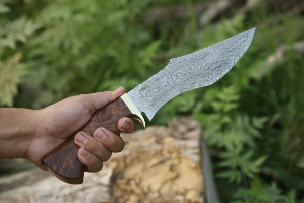 Handmade Damascus Hunting Bowie Knife With Rose Wood Handle Survival Knife Anniversary Gift Camping Knife Groomsmen Gift Thanksgiving Gift - Image 4