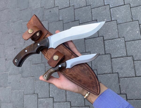 Two in One Handmade Custom Hunting Knife 4116 German Stainless Steel Walnut Wood Handle with Leather Sheath - Image 4