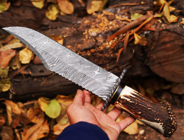 Handmade Damascus Hunting Knife Stag Handle With Genuine Leather Sheath With Natural Handle Material For Birthday Gift And Anniversary Gift for Him - Image 5