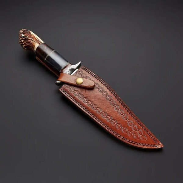 Handmade Damascus Hunting Camping Knife Forged Damascus Knives Stag Bull Horn Handle Beautiful Art Best Gift For Him - Image 4