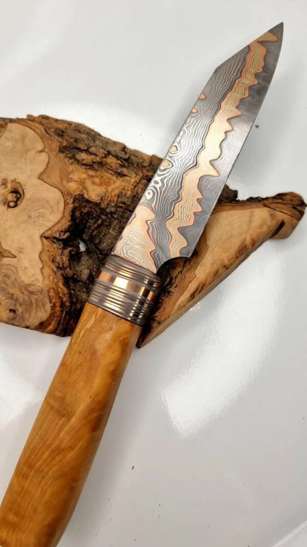 Hand Crafted Copper Damascus Knife with sheath Handmade - Image 6