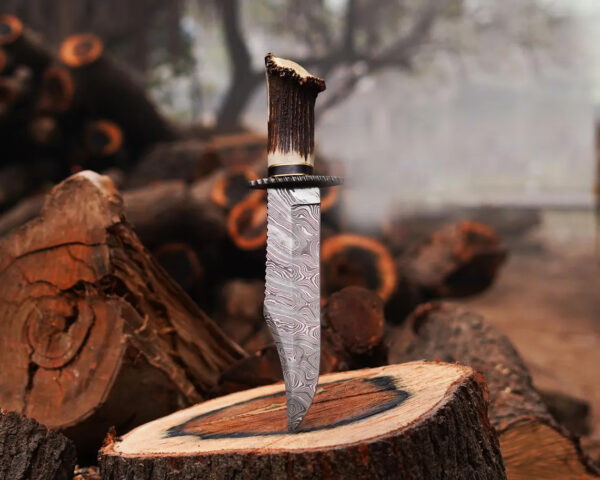 Handmade Damascus Hunting Knife Stag Handle With Genuine Leather Sheath With Natural Handle Material For Birthday Gift And Anniversary Gift for Him - Image 6